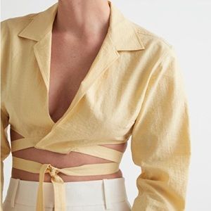 & Other Stories cropped tie waist detail shirt in yellow